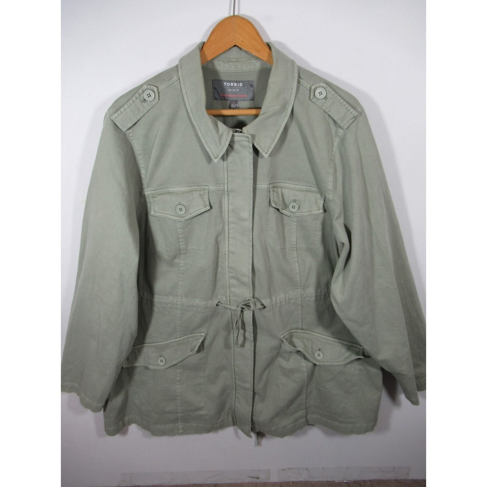 NEW Torrid Lace Up Anorak Utility Jacket Plus Size 3X Olive Green Full Zip